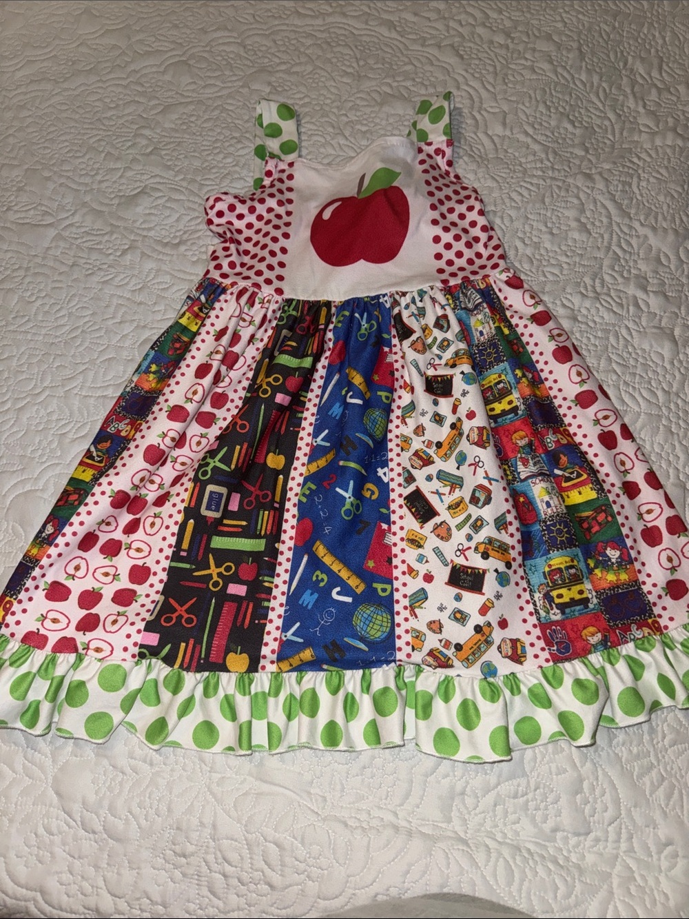Girls' Red and Multicolor Apple Patchwork Dress